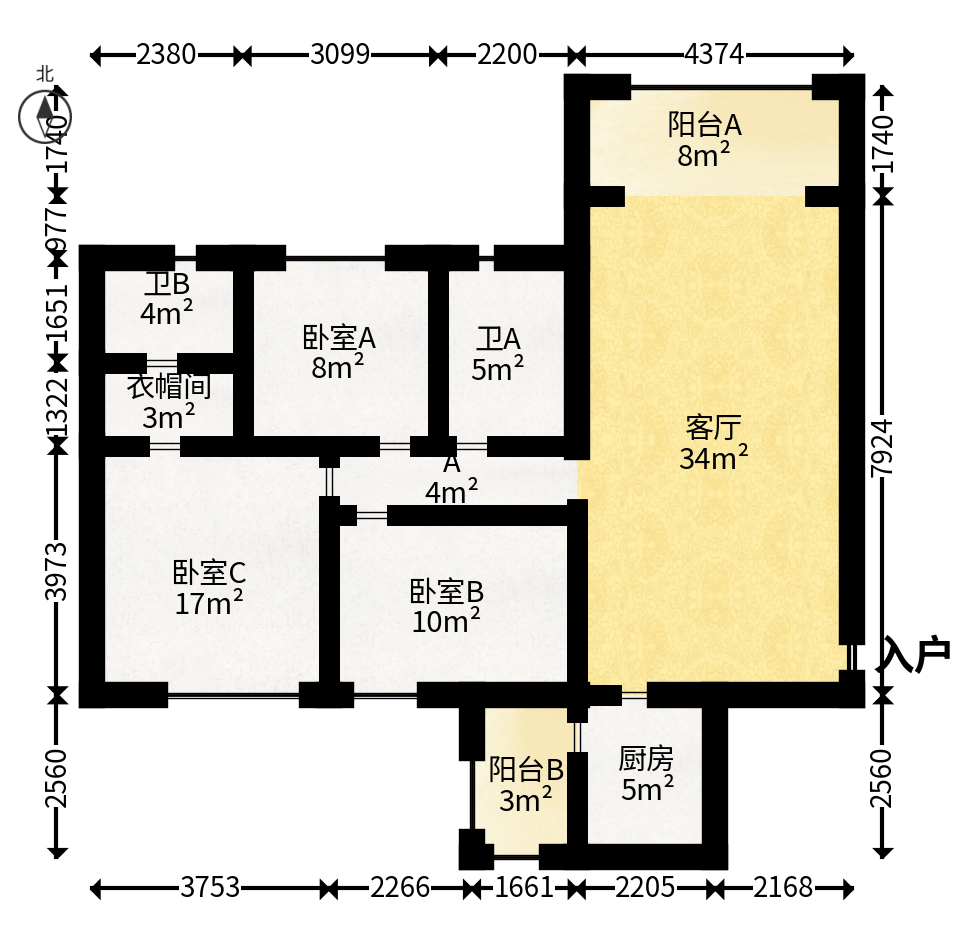 恒大雅苑  3室2厅2卫   106.00万户型图