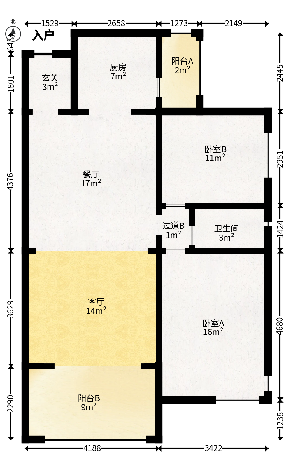 君悦紫园  2室2厅1卫   115.00万户型图