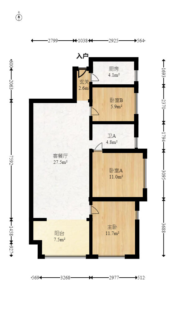 保利西海岸B区  3室2厅1卫    145.0万户型图