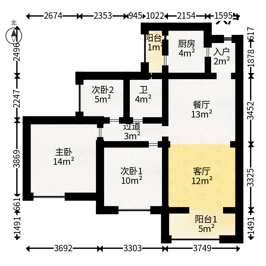 珠江郦城探香里  3室2厅1卫   90.00万户型图