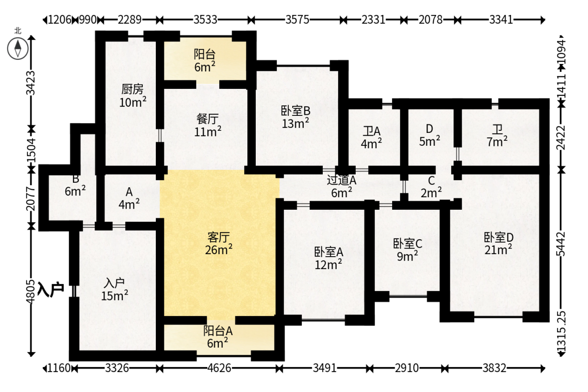 恒大城  5室2厅3卫   170.00万户型图