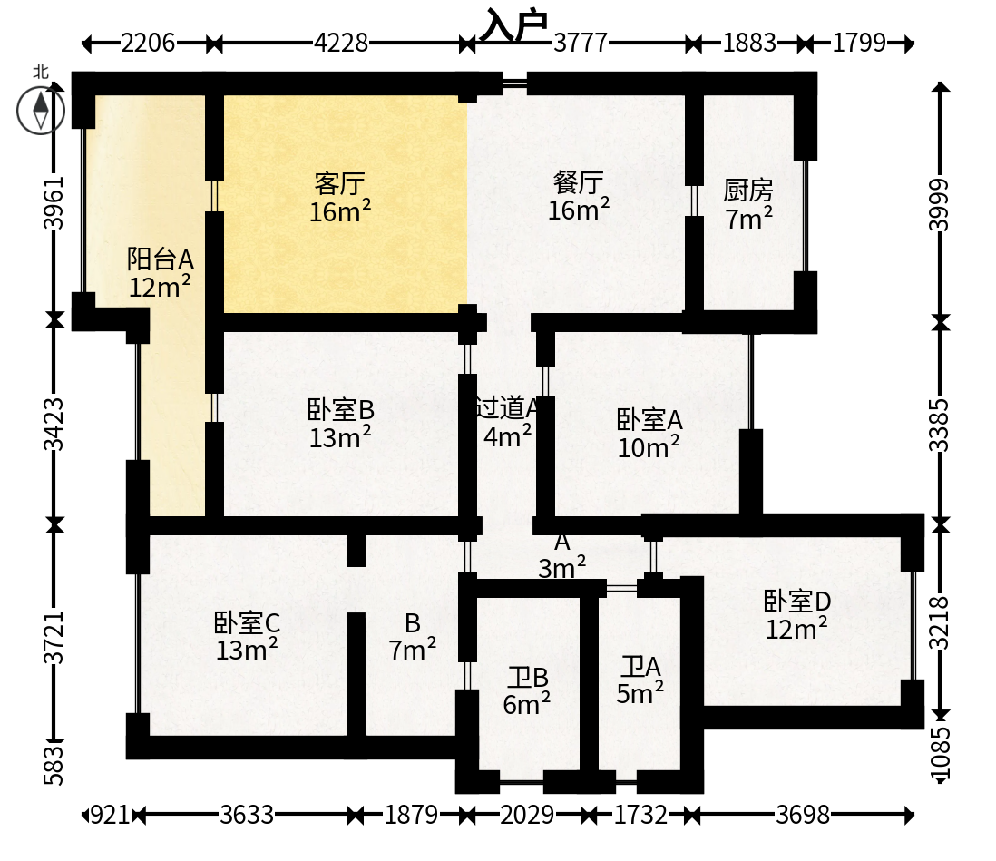 保利城（中航城国际社区、郡原美村）  4室2厅2卫   88.00万户型图