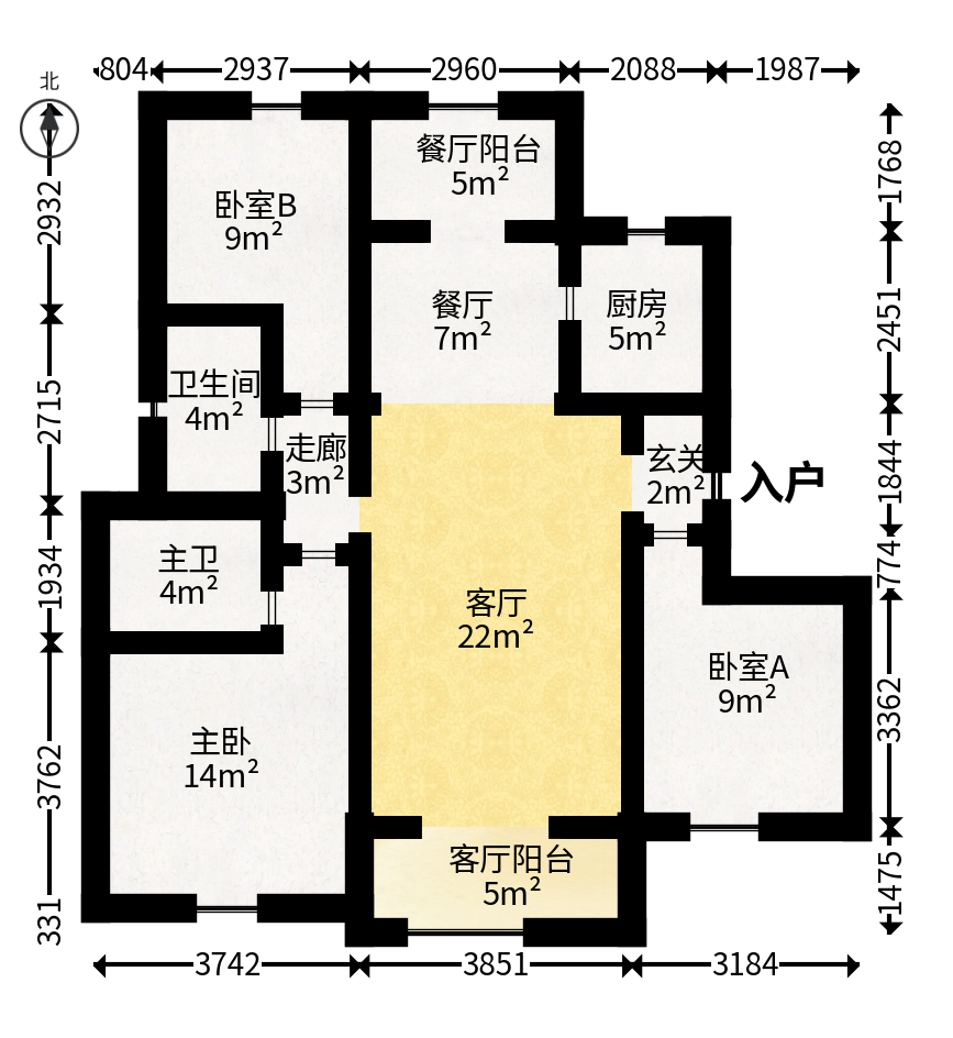 中海新城熙岸（中信新城五期）  3室2厅2卫   105.00万户型图