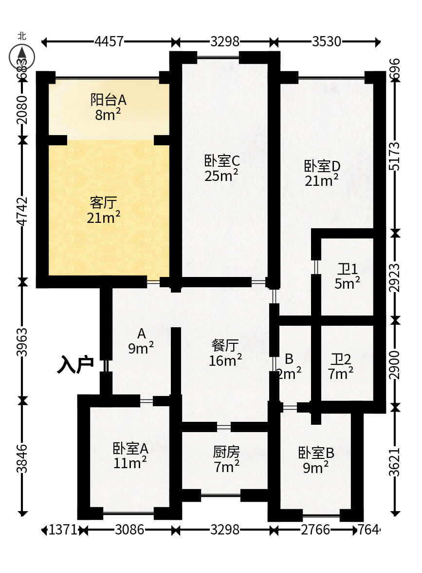 中城丽景香山园  4室2厅2卫   170.00万户型图