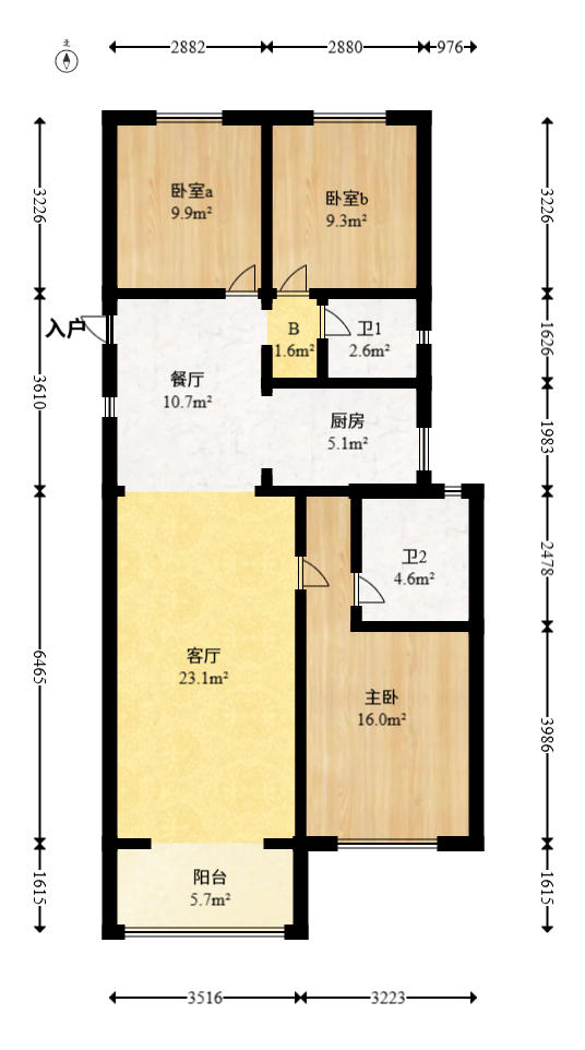 澳海澜庭  3室2厅2卫   70.00万户型图