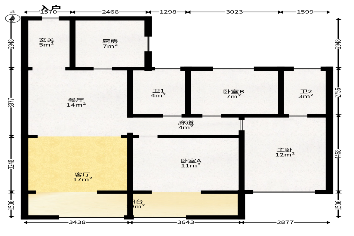建投象山国际  3室2厅1卫   148.00万户型图