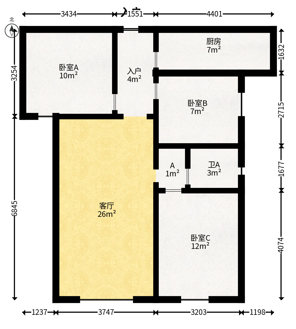 卓越蔚蓝城邦  3室2厅1卫   65.00万户型图