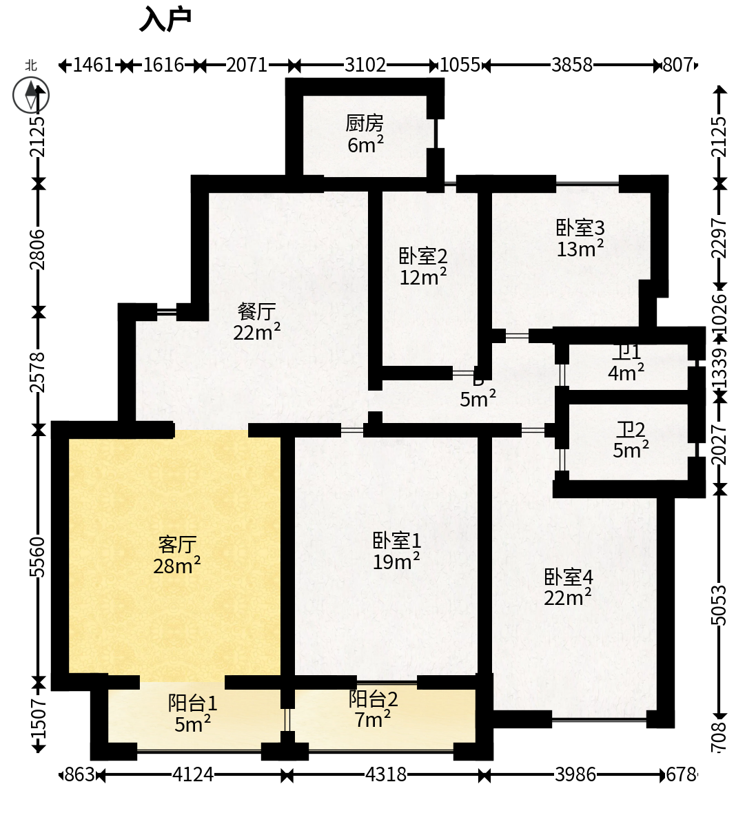 福乐康城  4室2厅2卫   116.00万户型图