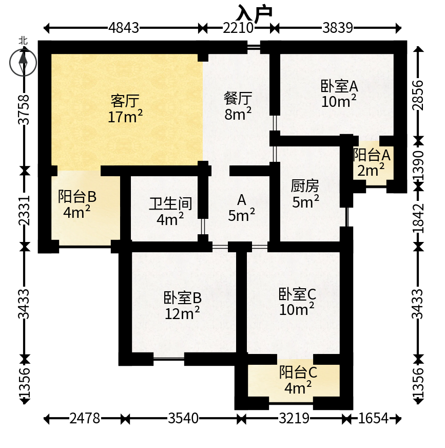 怡海星城  3室2厅1卫   58.80万户型图