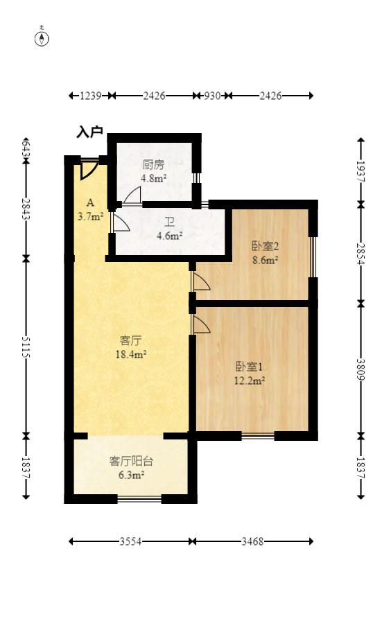 新新花园  2室1厅1卫   62.00万户型图