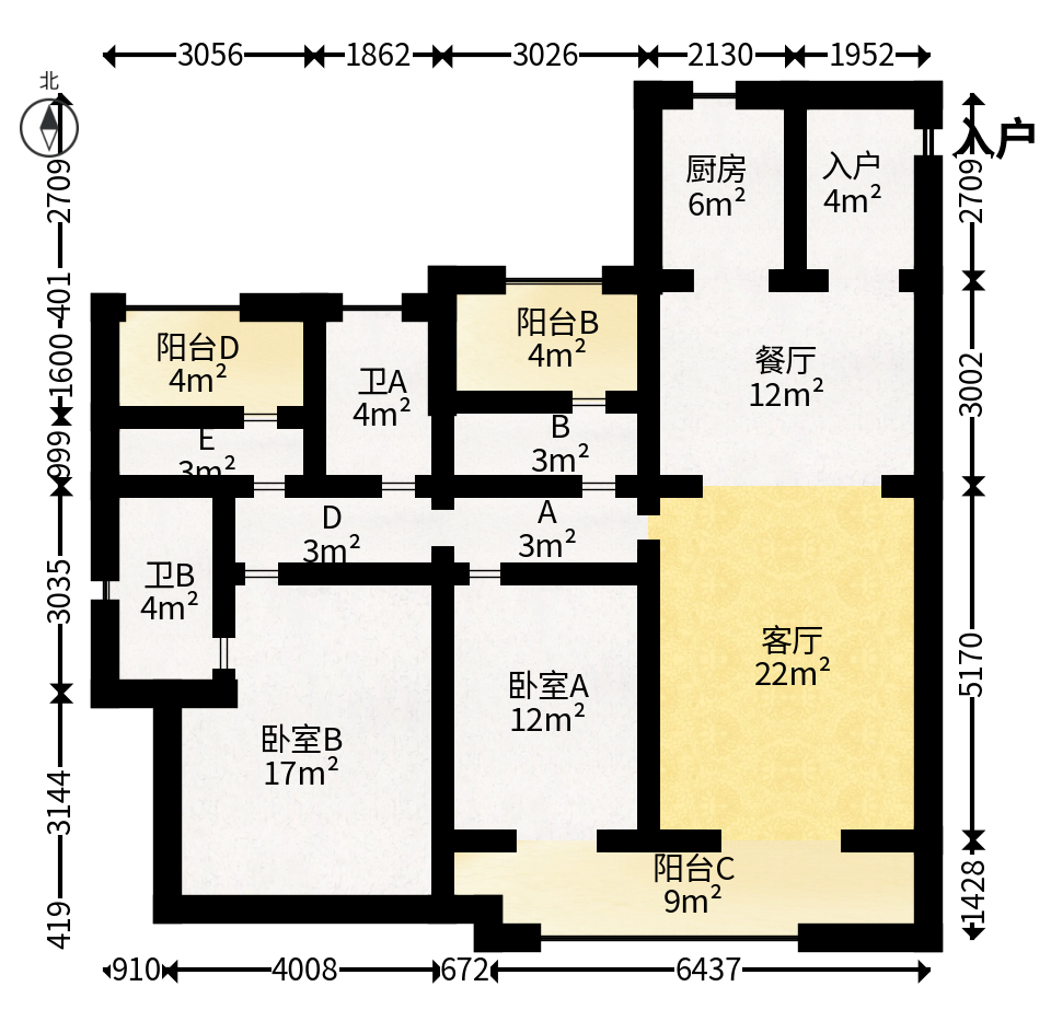旭辉雨金广场  4室2厅2卫   119.00万户型图