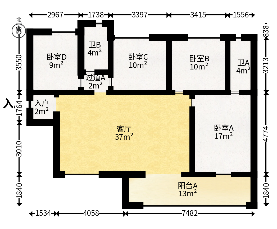 金科集美天辰  4室2厅2卫   126.00万户型图