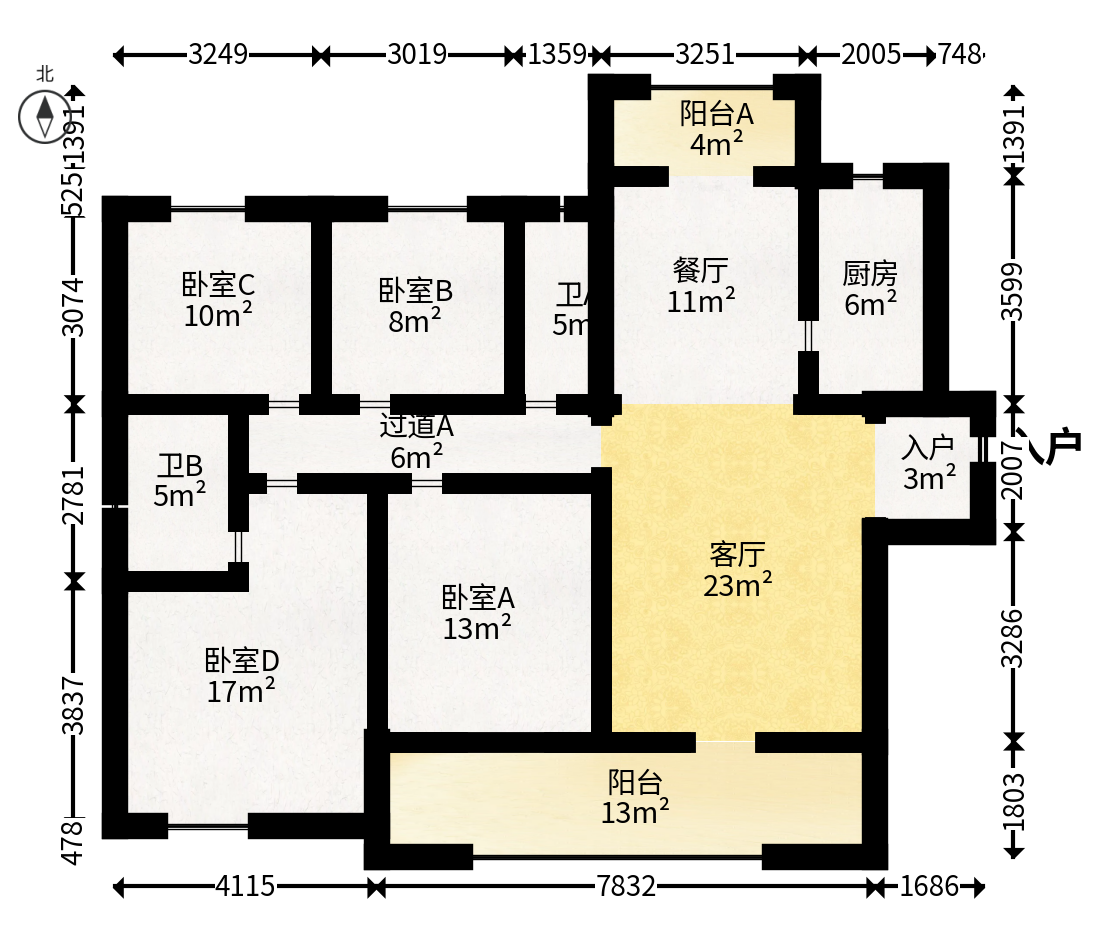 长房岭秀时代  4室2厅2卫   145.00万户型图