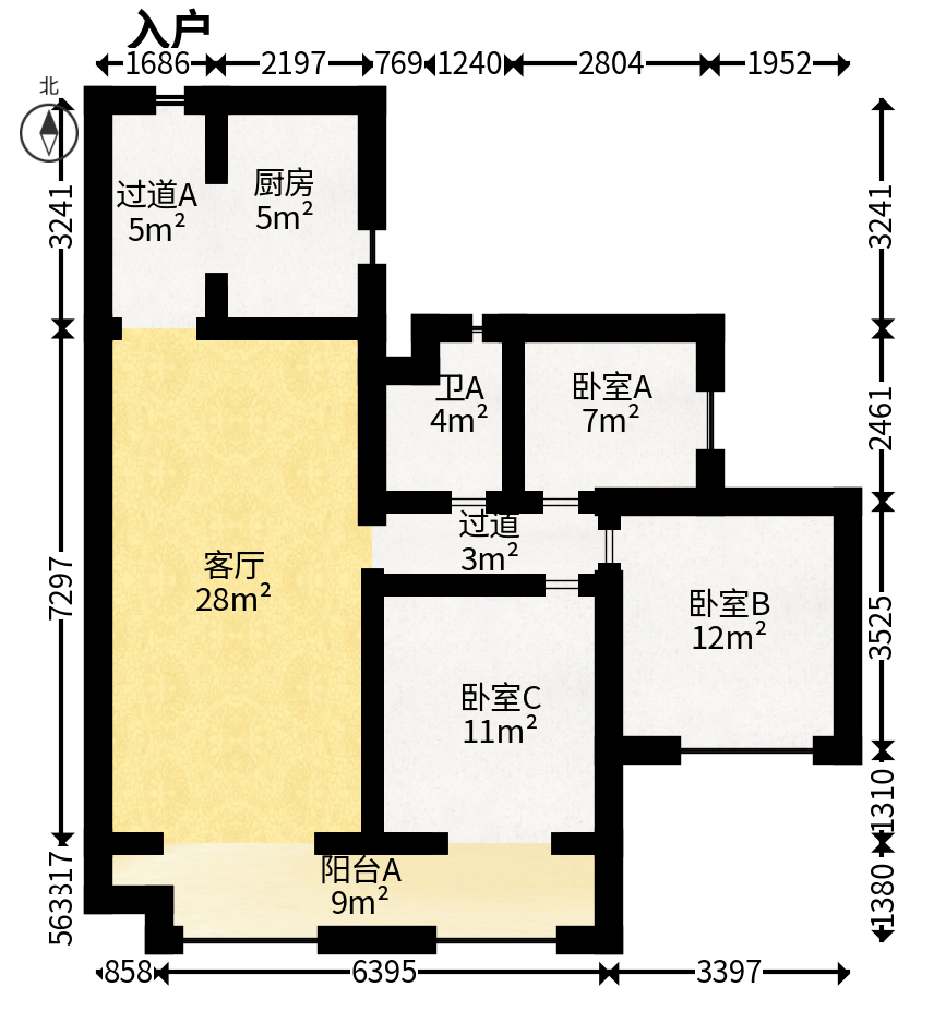 金科集美天辰  3室2厅2卫   90.00万户型图