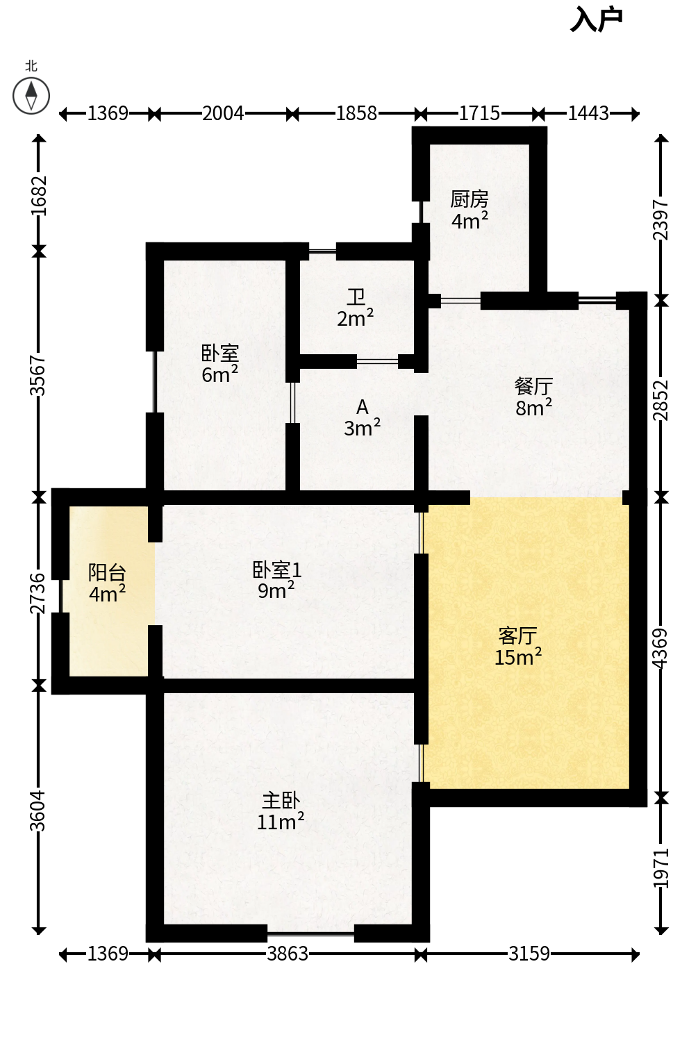 三一街区  3室2厅1卫    53.5万户型图