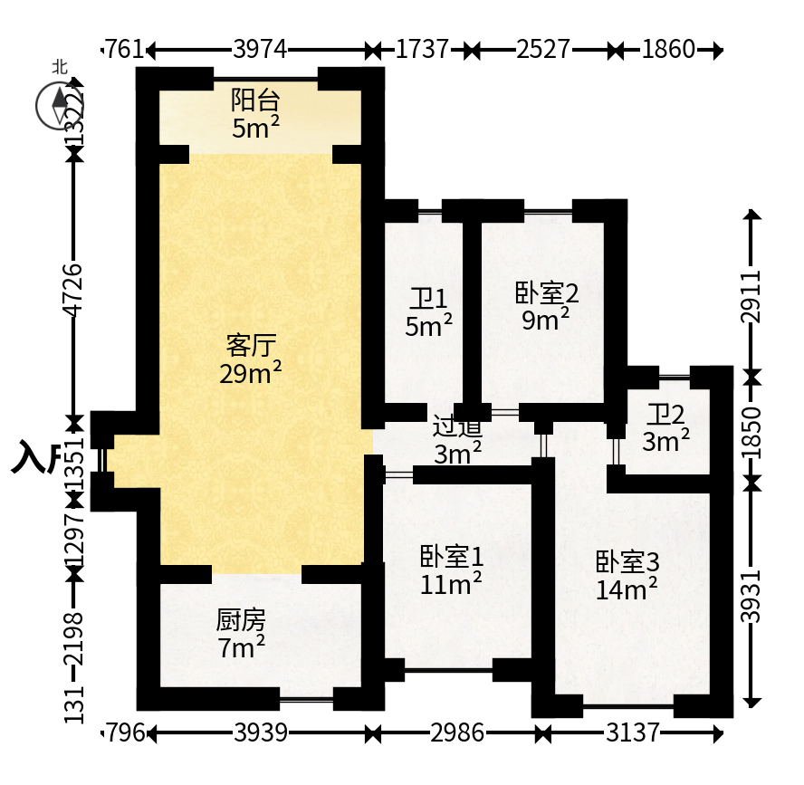 乾源国际  3室2厅1卫   67.00万户型图