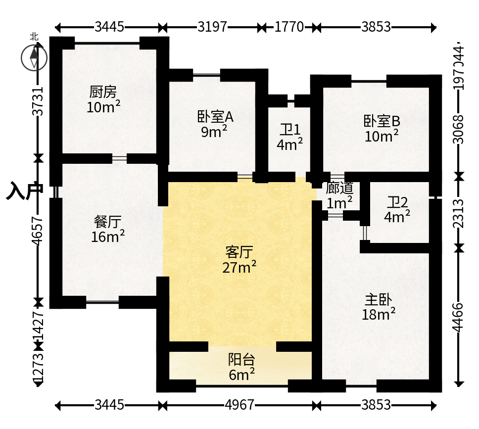 江山帝景哈佛  3室2厅2卫   130.00万户型图