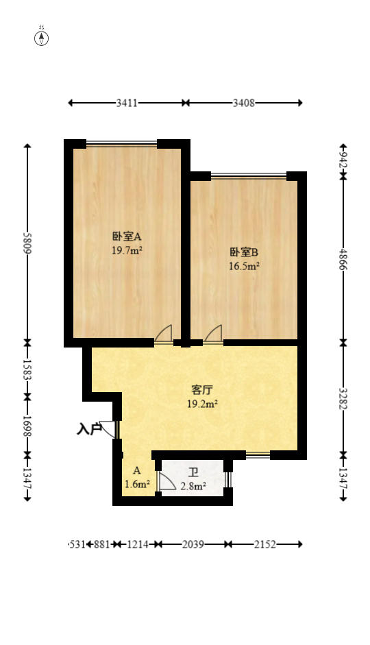 湖湘肿瘤医院宿舍  2室2厅1卫   60.00万户型图