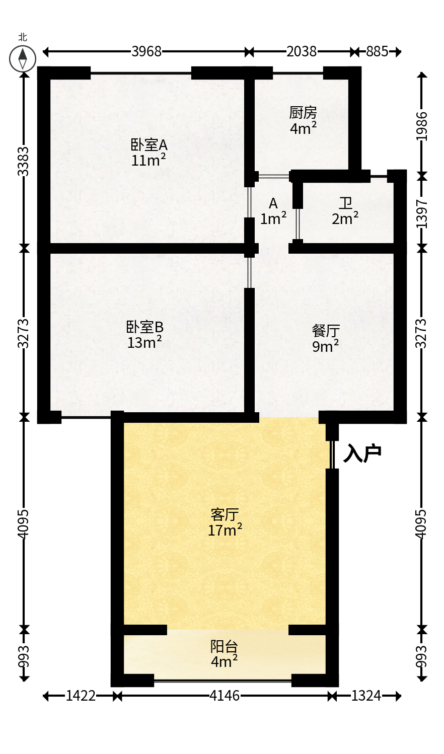 恩瑞麓山名园（龙王港小区）  2室2厅1卫   65.00万户型图