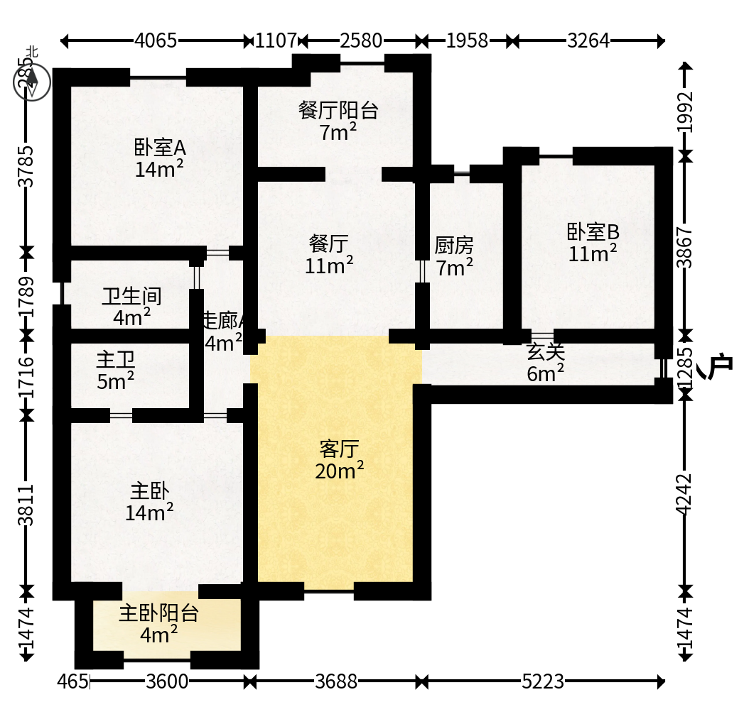 中信凯旋城（中信新城四期）  3室2厅2卫   108.00万户型图