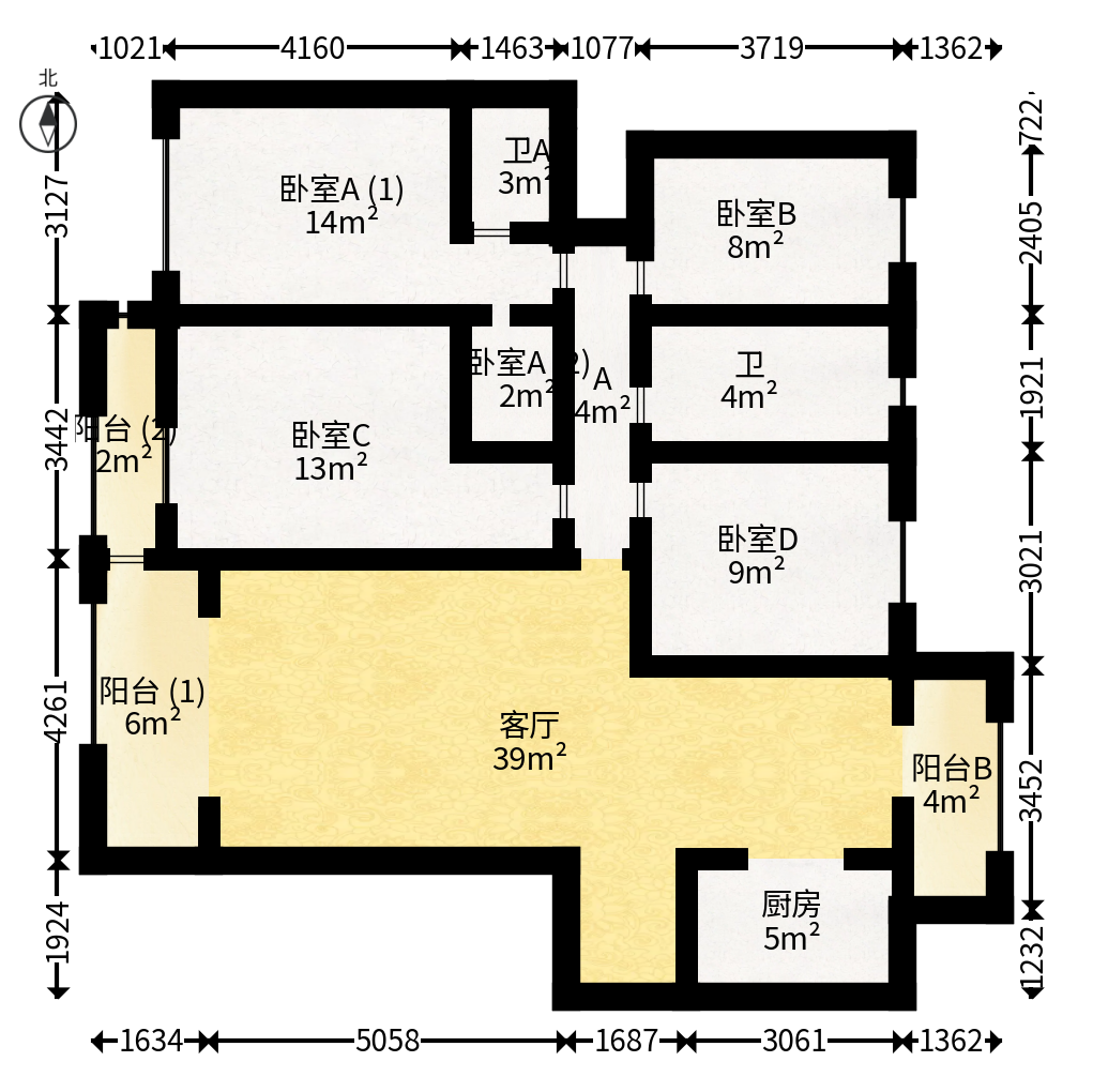 梅溪湖玺悦（新城金茂梦想玺悦）  4室2厅2卫   198.00万户型图