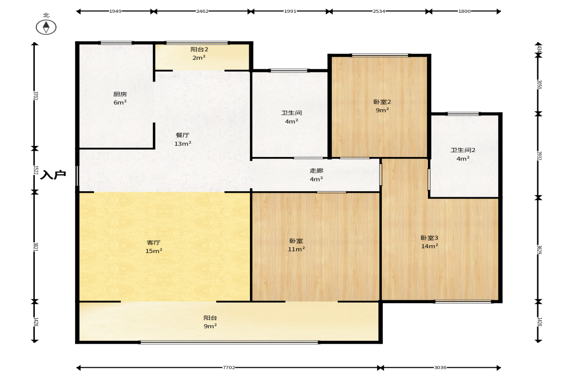 君合新城玺樾  3室2厅2卫    90.0万户型图