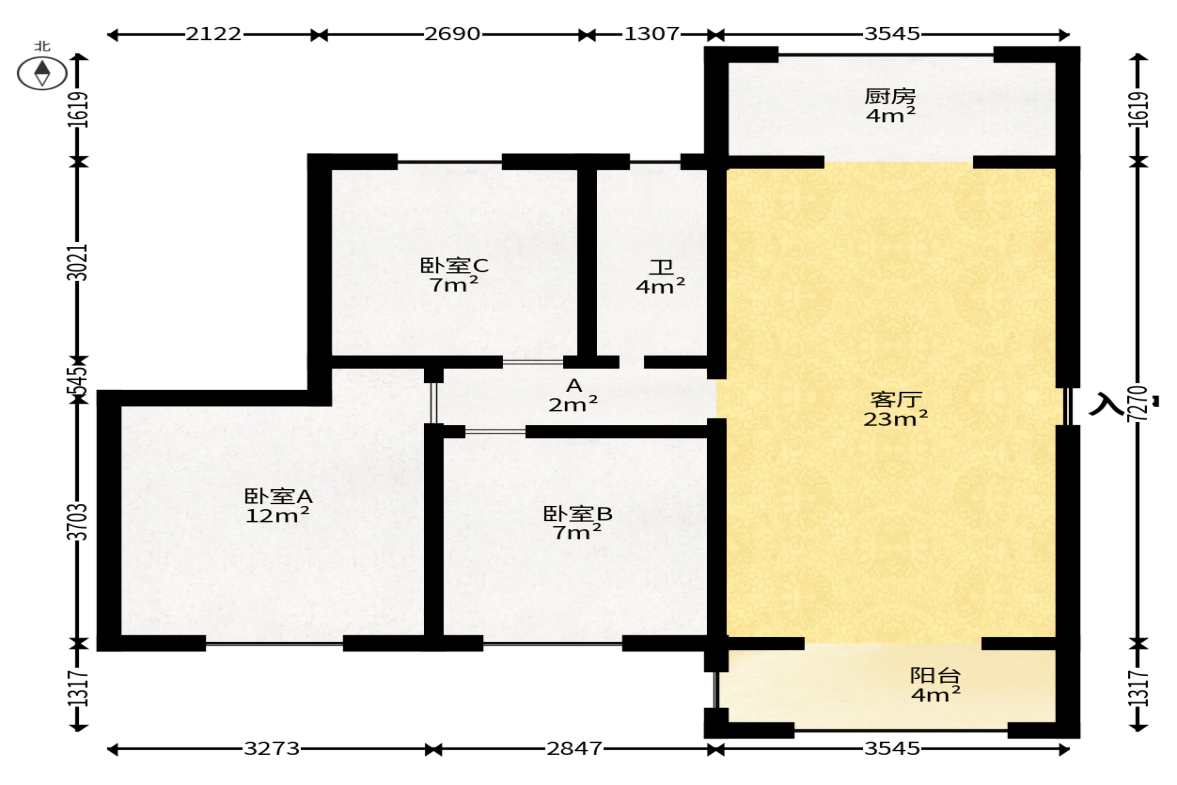 振业城三期  3室2厅1卫   128.00万户型图