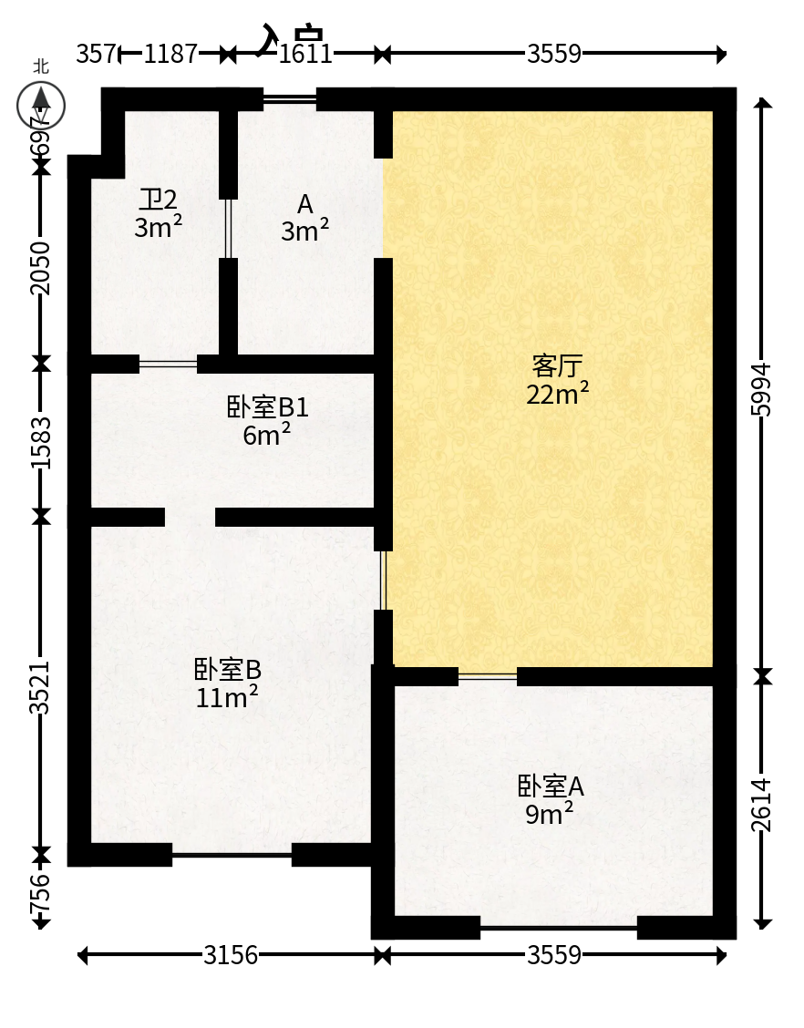 万科金域华府一期  2室1厅1卫    46.8万户型图