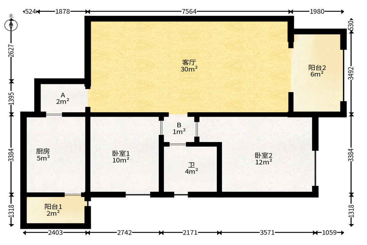 新城新世界一二三期  2室2厅1卫   85.00万户型图