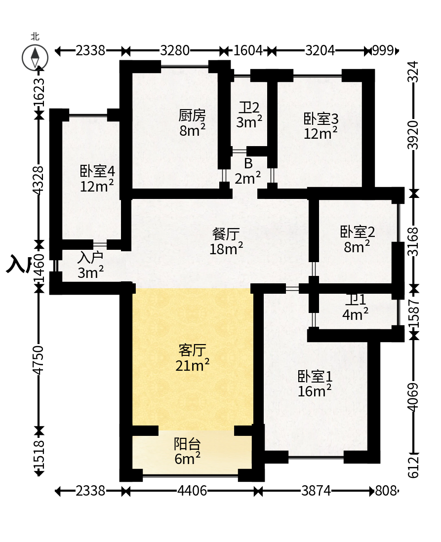 天鸿天府（天鸿中央大院）  4室2厅2卫   150.00万户型图