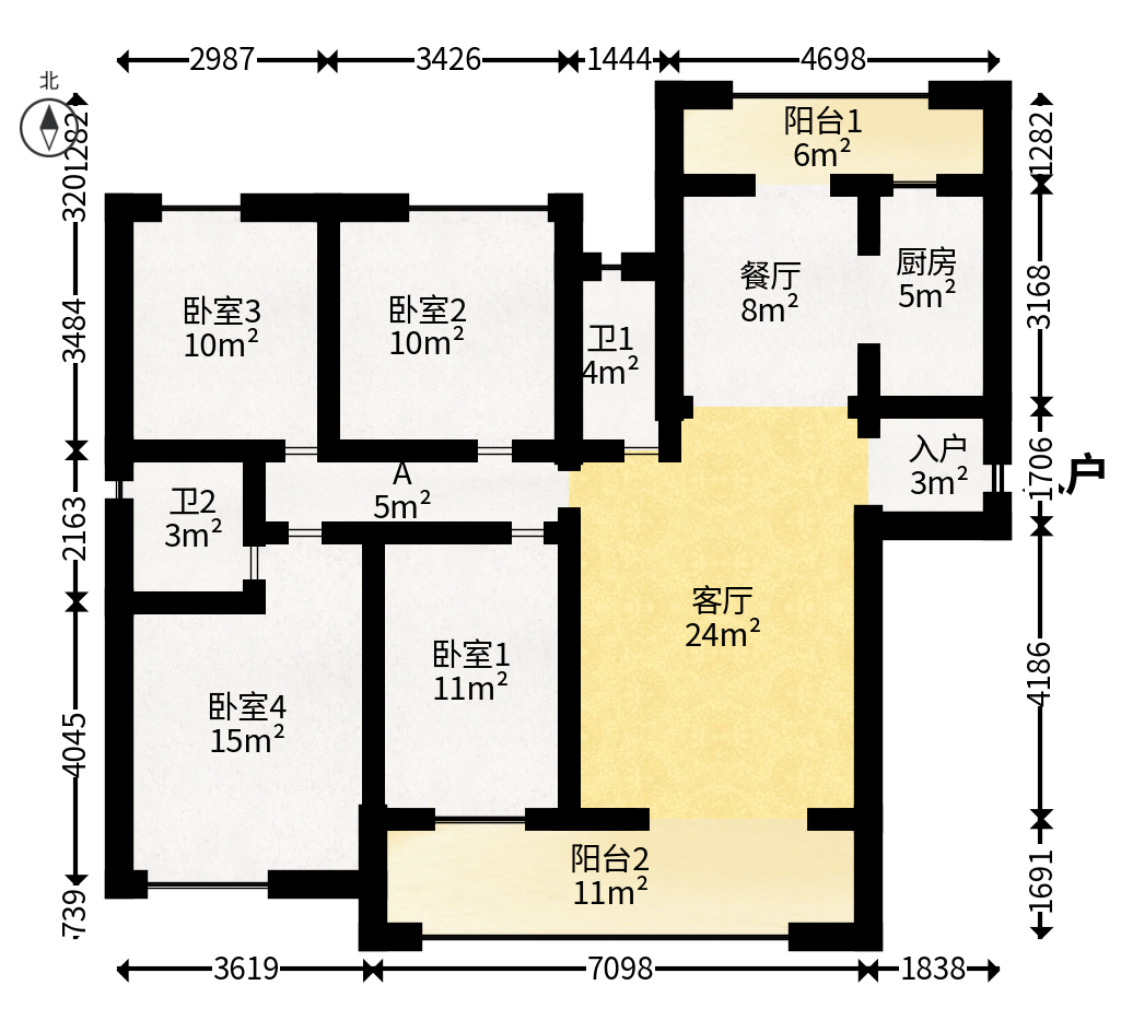 明昇壹城（明昇时代广场）二期  4室2厅2卫   258.00万户型图