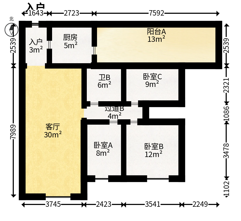 碧桂园南城首府（东宸林海）  3室2厅1卫    89.0万户型图