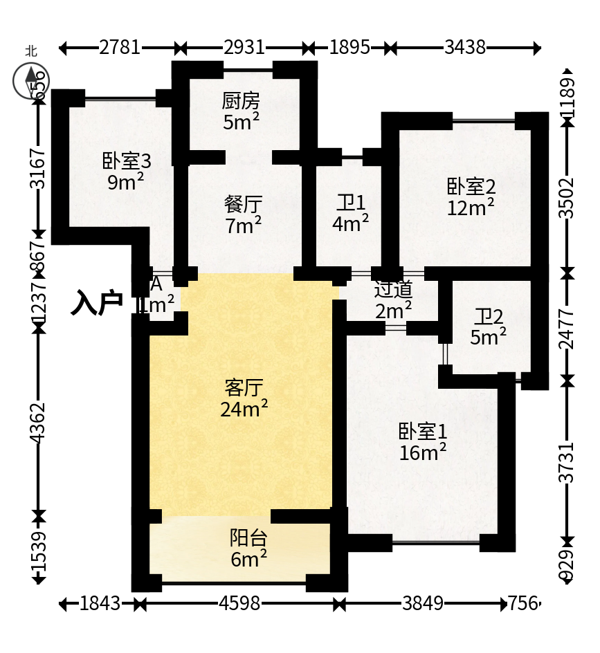 润和之悦（金泽园）  3室2厅2卫   90.50万户型图