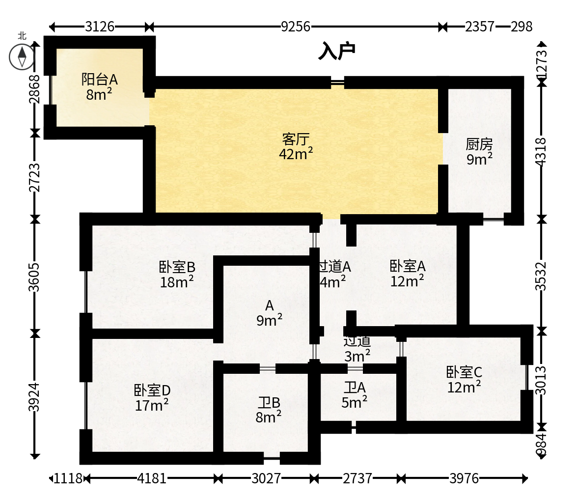 保利城（中航城国际社区、郡原美村）  4室2厅2卫   210.00万户型图