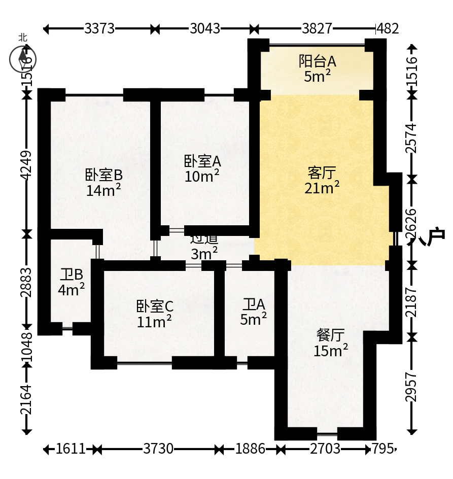伊景园滨河苑  3室2厅2卫   90.00万户型图