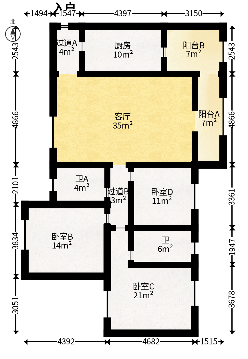 恒大城  3室2厅1卫   110.00万户型图