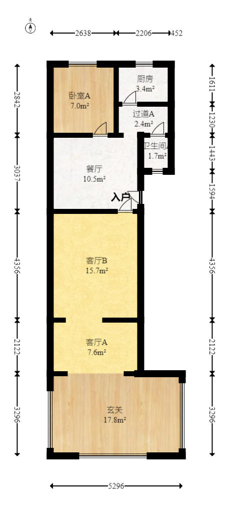 裕南街散盘  2室1厅1卫   54.00万户型图