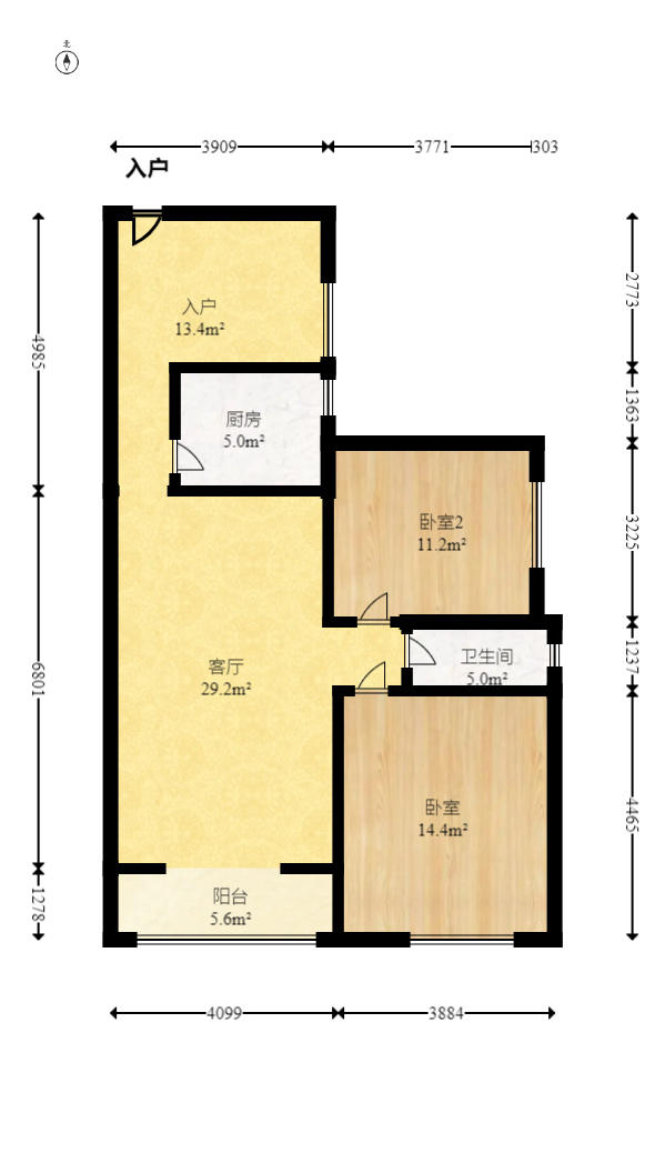 新蕾品阁居  3室2厅1卫   58.00万户型图