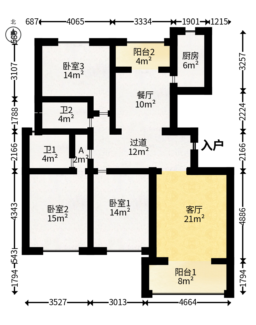 西子花苑  3室2厅2卫   120.00万户型图