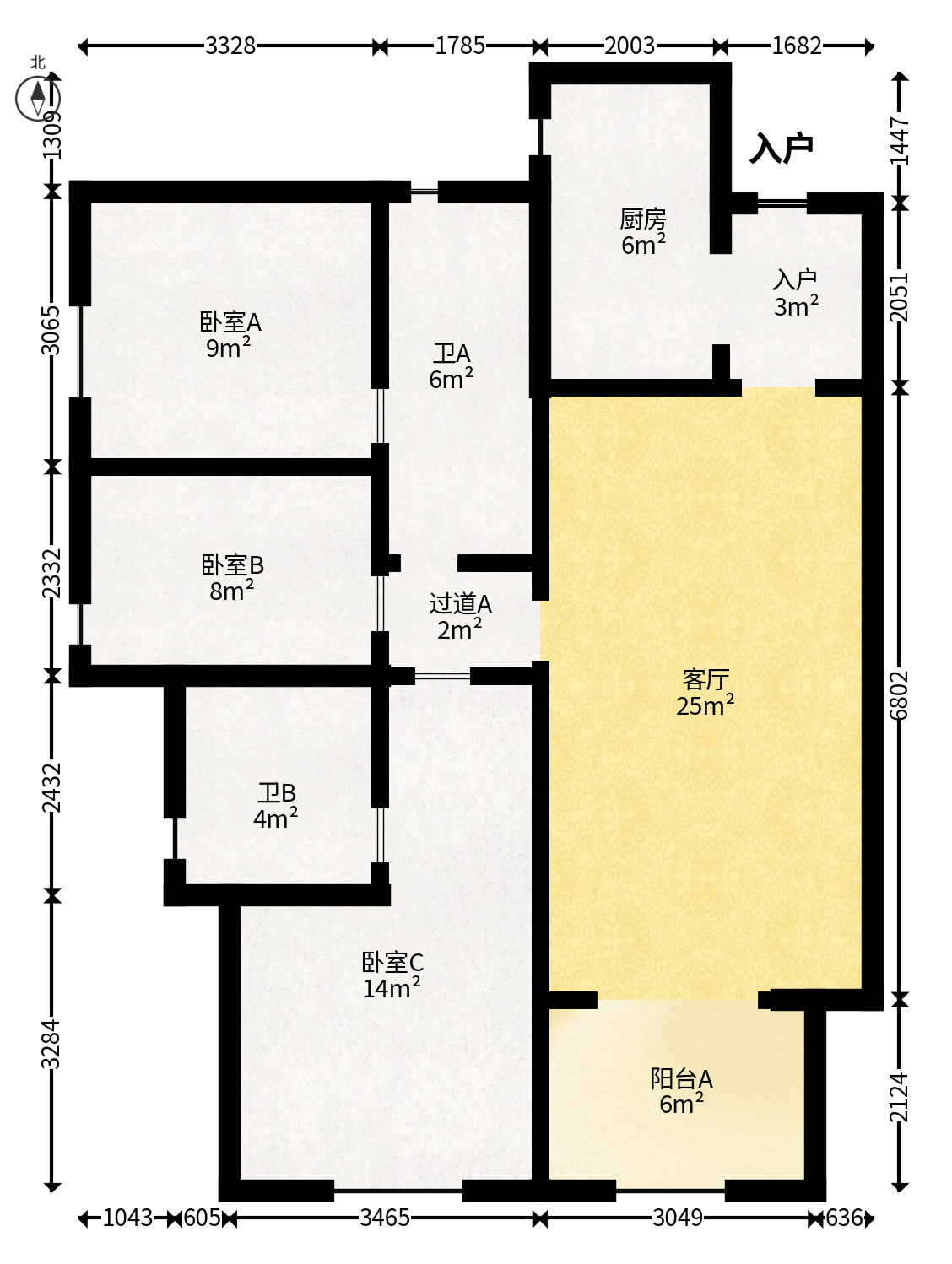 万科魅力之城天阔里  3室2厅2卫   111.80万户型图