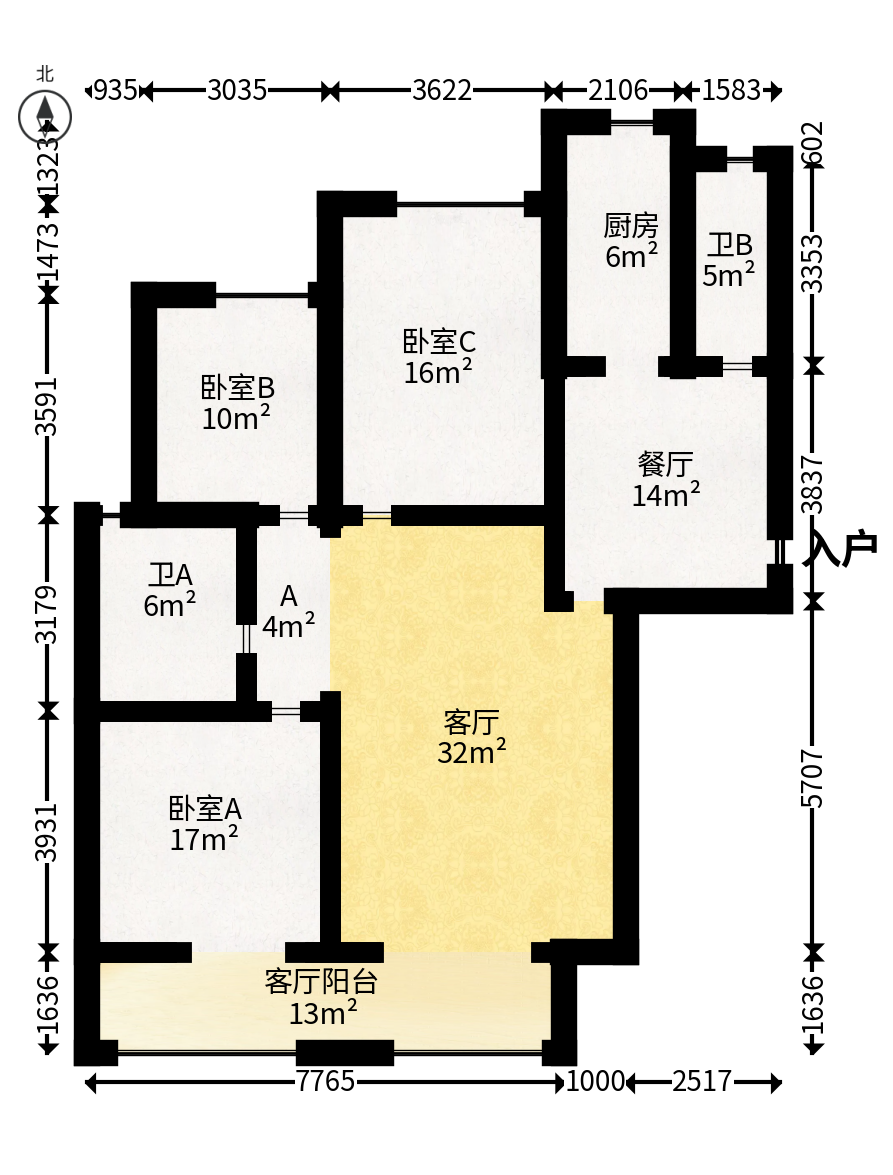 八方小区C区  3室2厅2卫   358.00万户型图