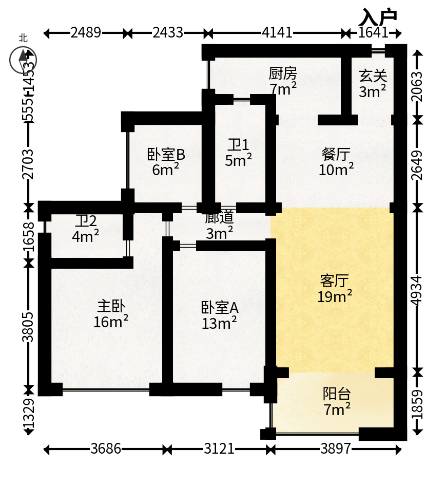 江山帝景雅典  3室2厅1卫    121.98万户型图