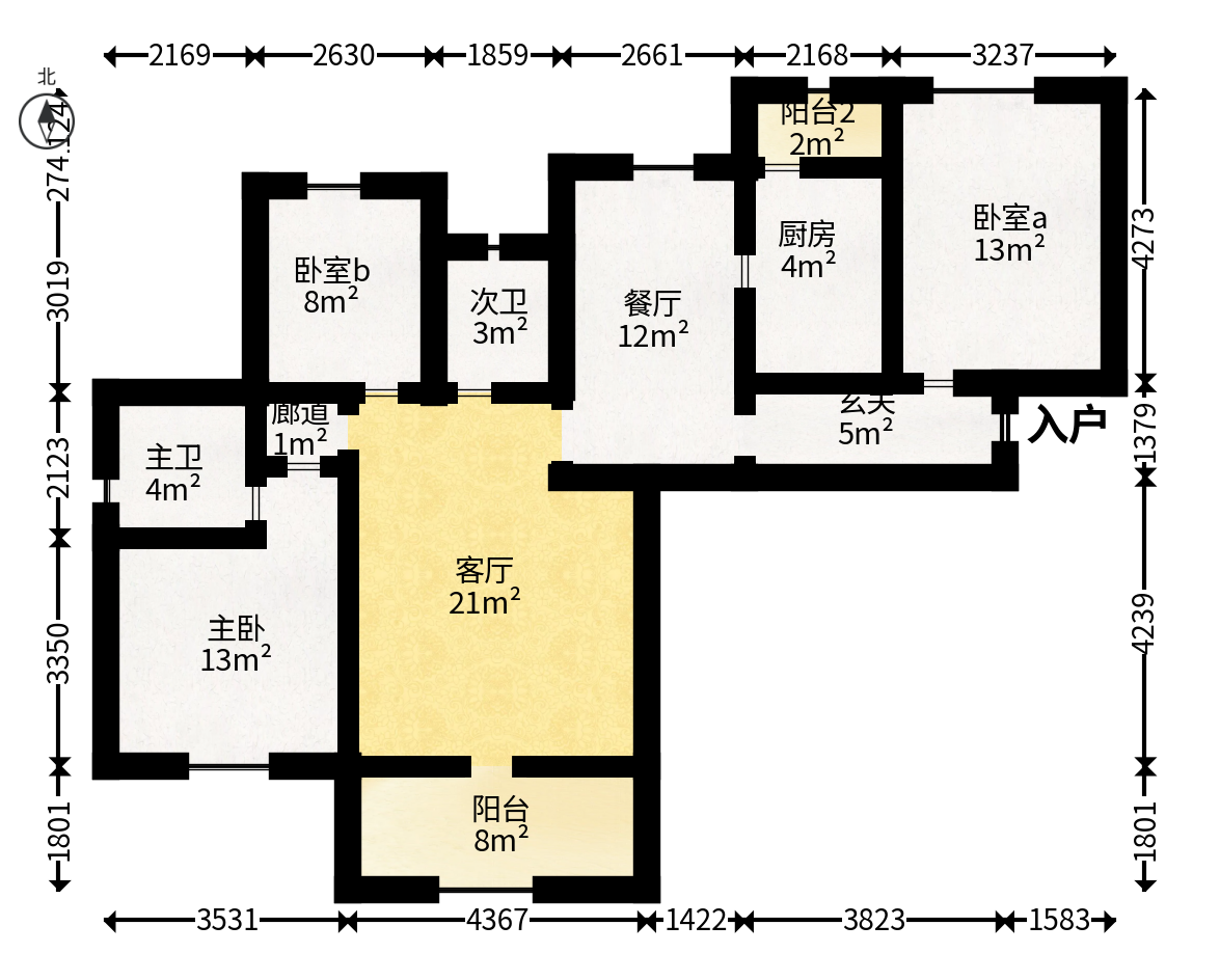 惠天然梅岭国际  3室2厅2卫   165.00万户型图