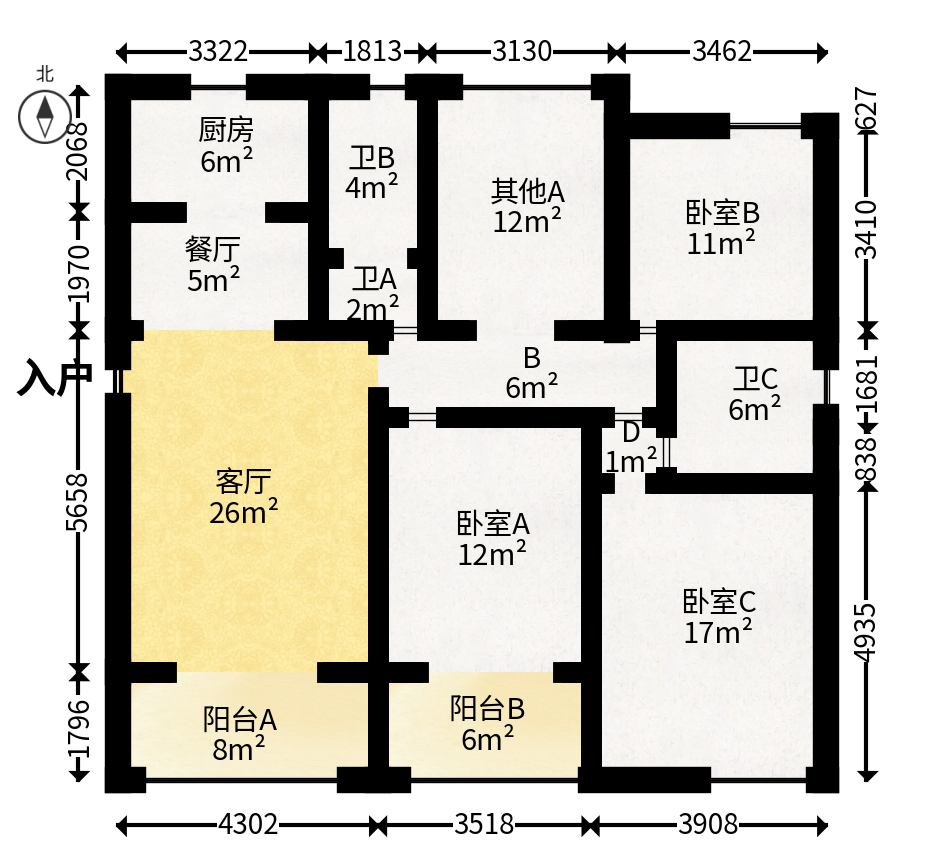 五矿万境水岸一期（万境水岸嘉苑）  4室2厅1卫   228.00万户型图