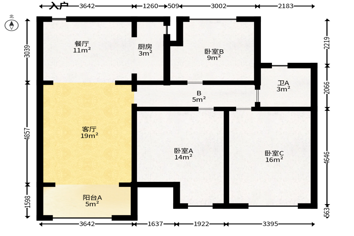 绿地新都会  3室2厅1卫   88.00万户型图
