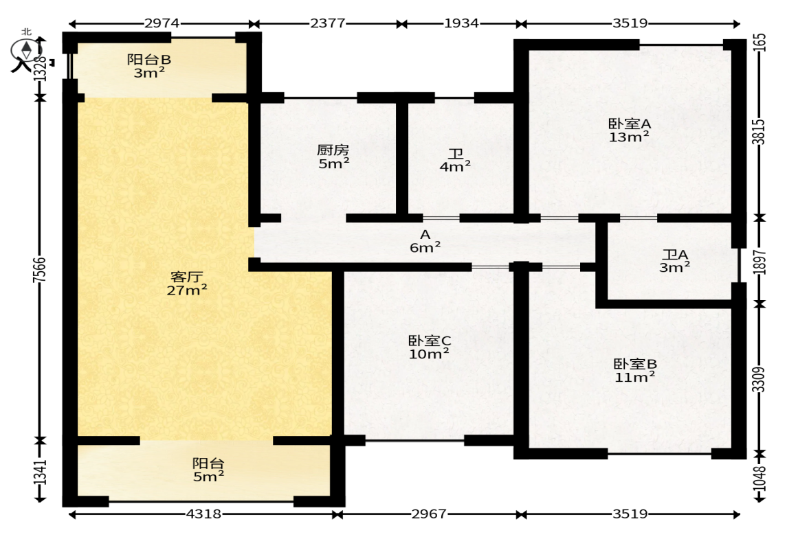 高鑫麓城  3室2厅2卫   140.00万户型图