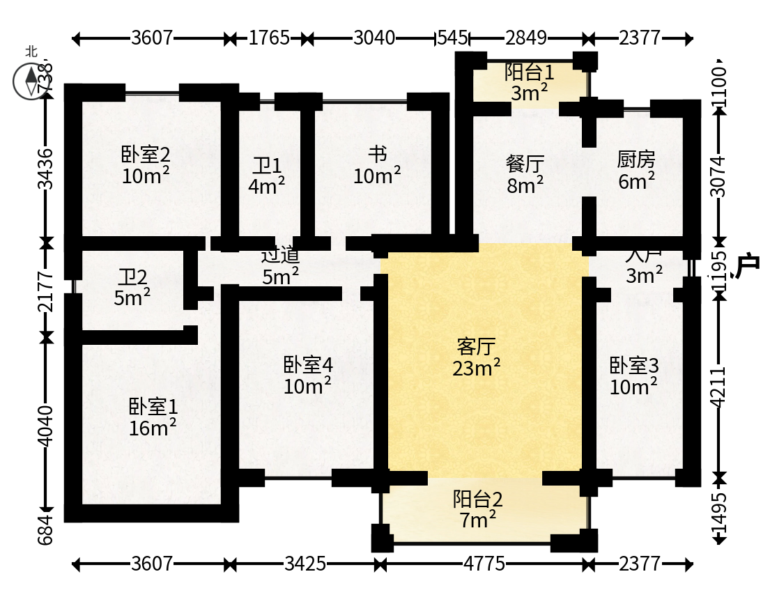 润和长郡（润和紫郡二三期）  5室2厅2卫   108.00万户型图