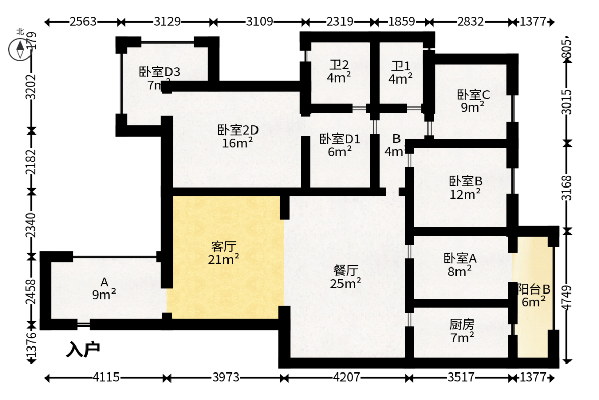 城市山水豪园（山水城市风景）  4室2厅2卫   138.00万户型图