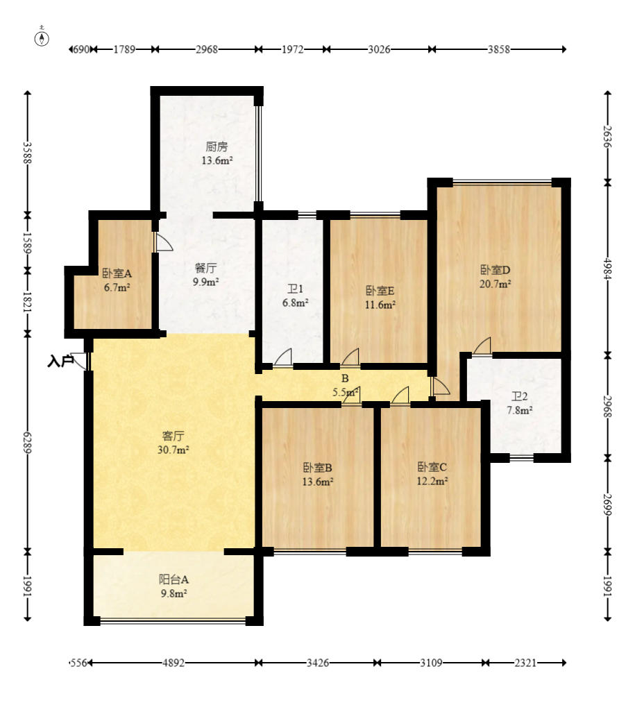 白沙湾嘉园  5室2厅2卫    120.0万户型图