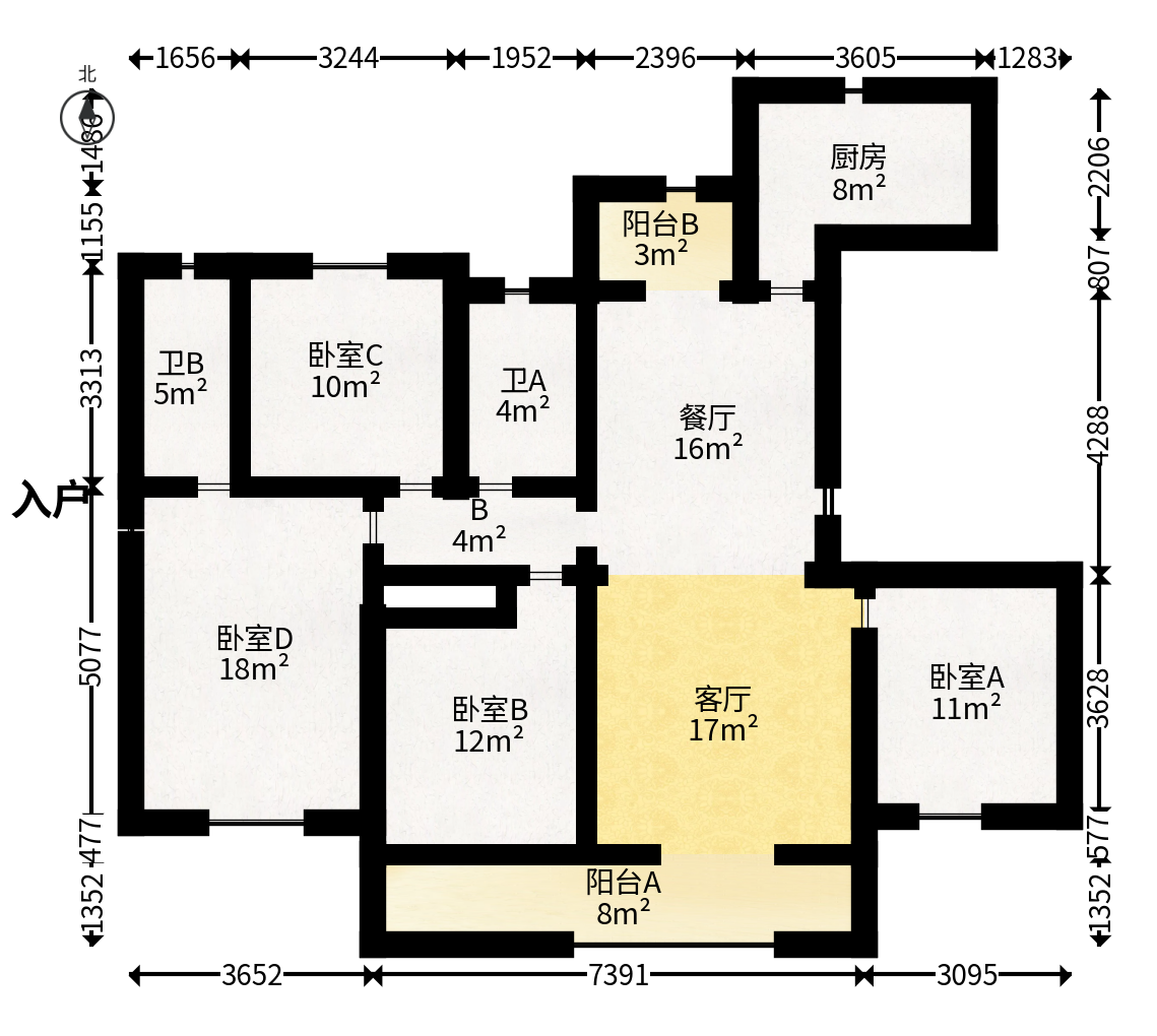 远洋红星天铂二期  4室2厅2卫   158.00万户型图